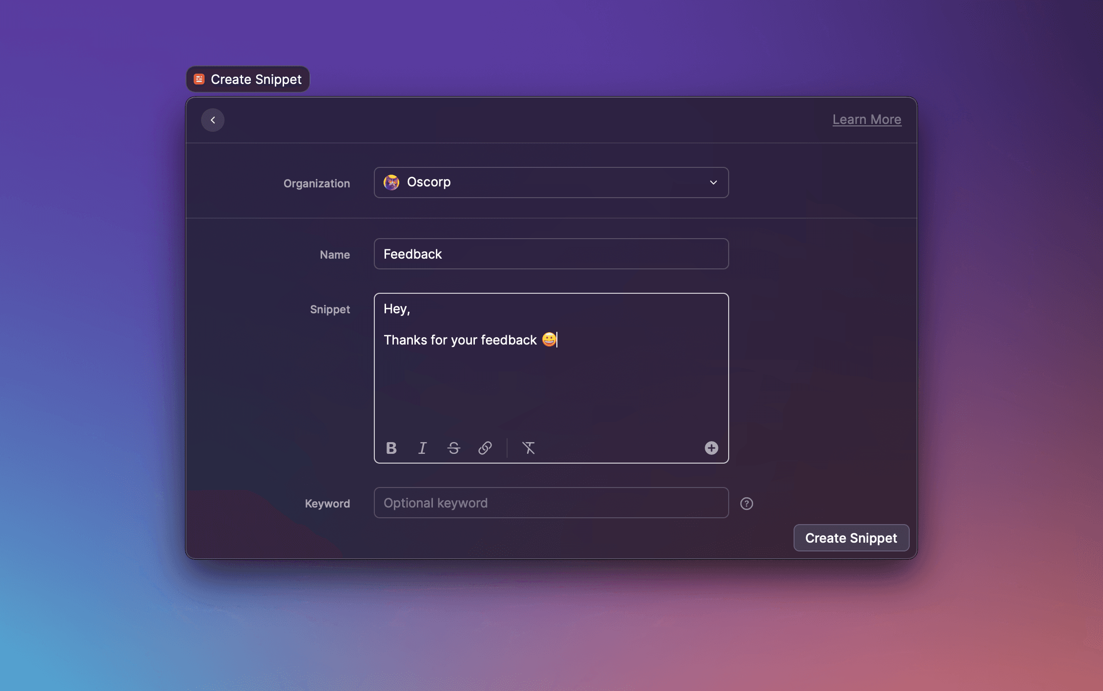 Create Snippet