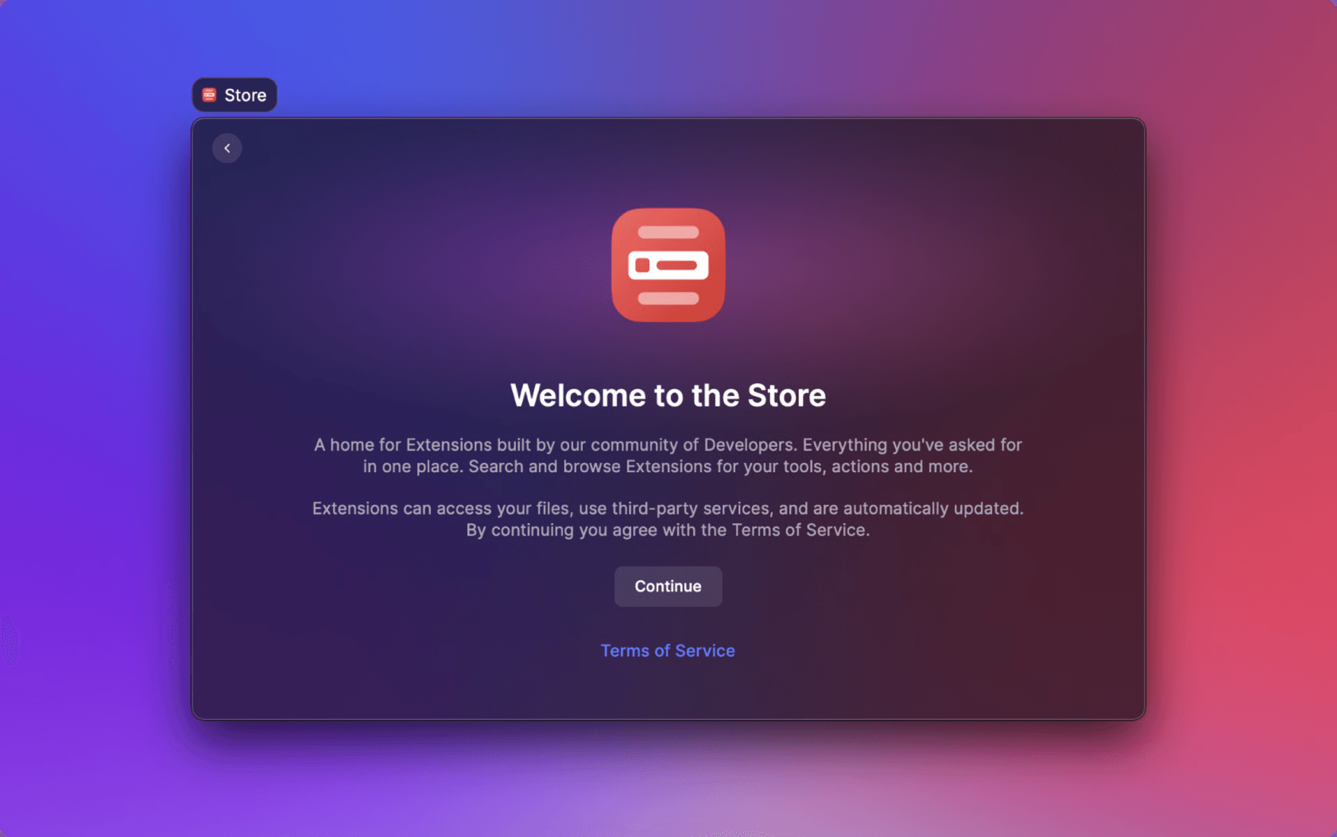 Screenshot of the Store being opened for the first time in Raycast v1