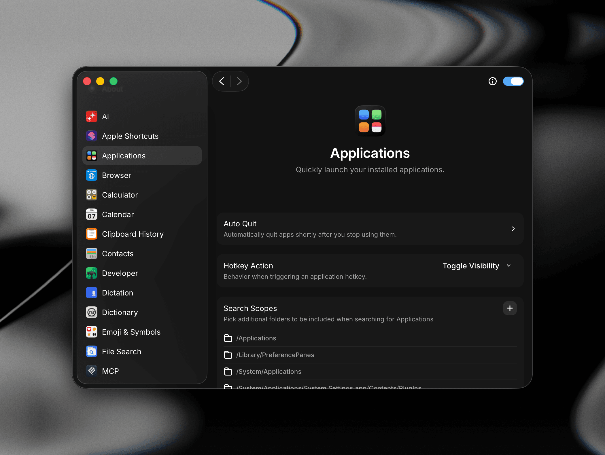 Applications settings