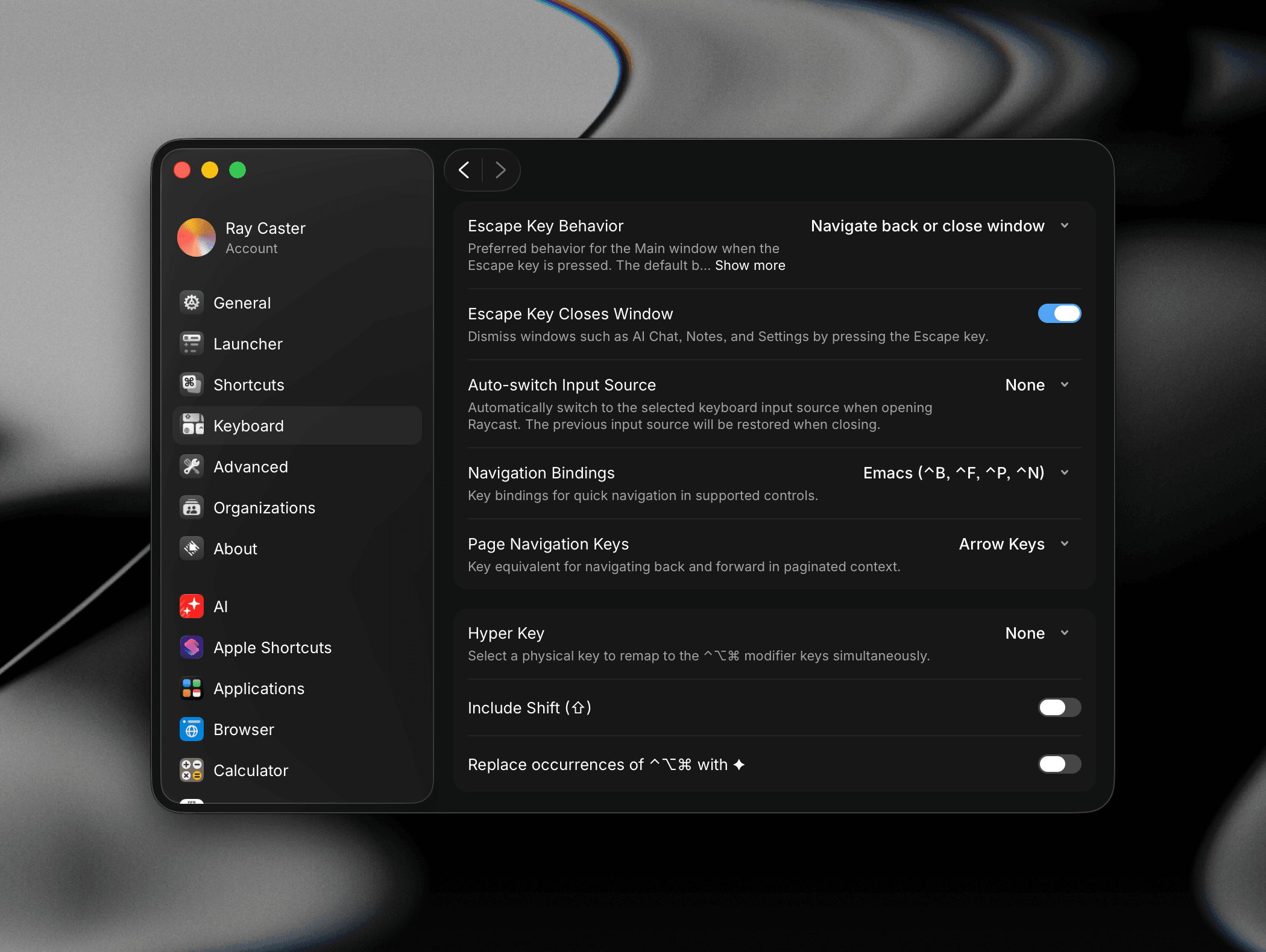Keyboard settings