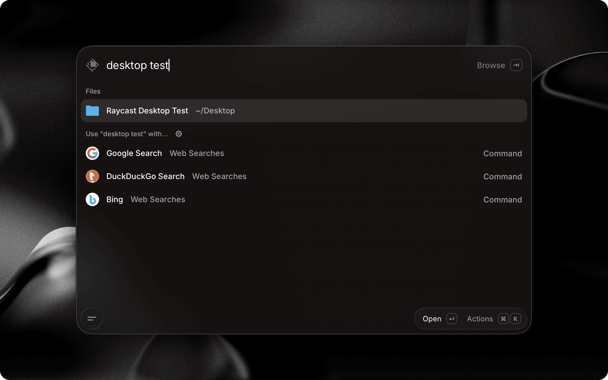 A screenshot showing files being searched in root search in Raycast V2