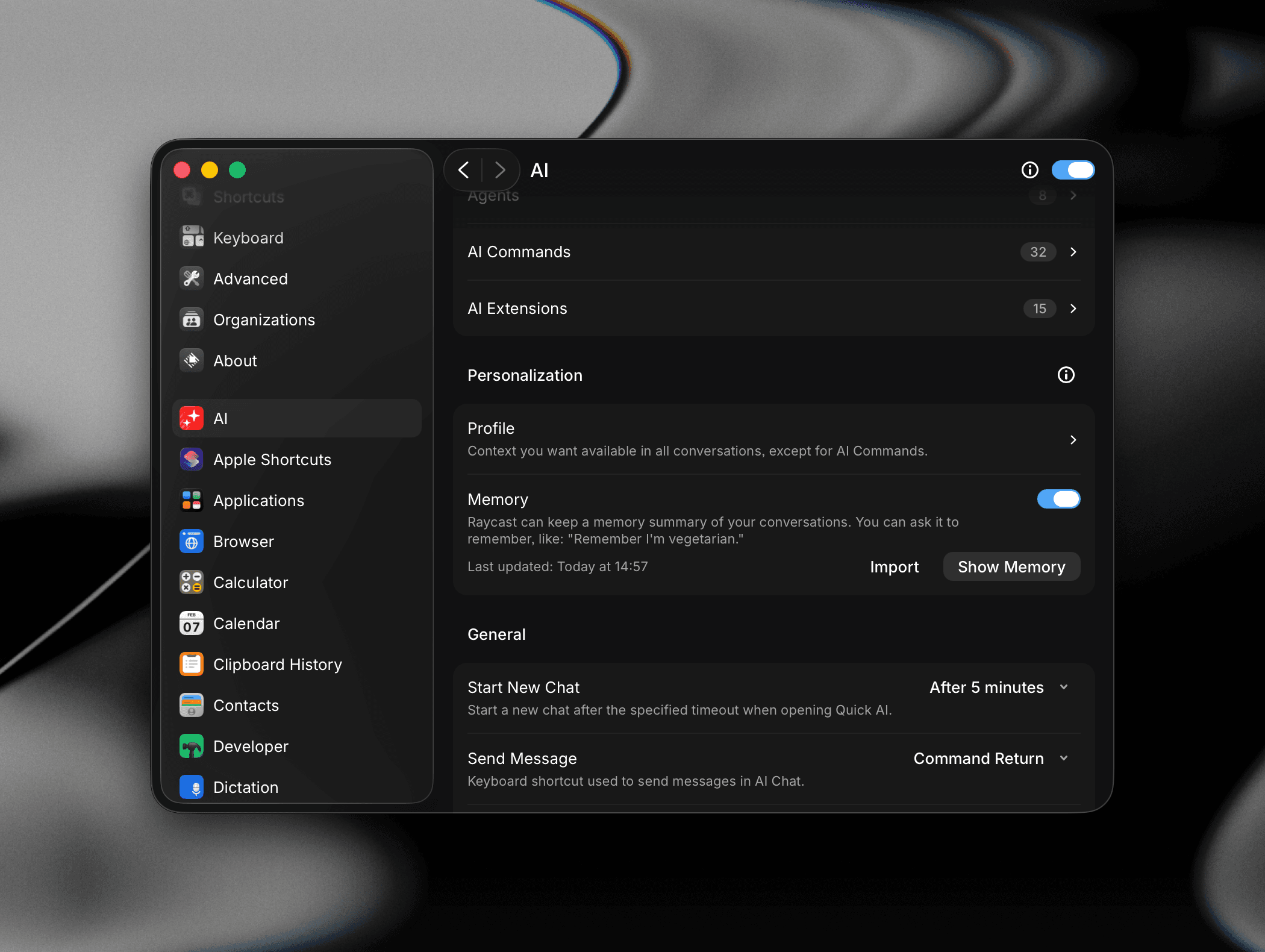 Personalization settings