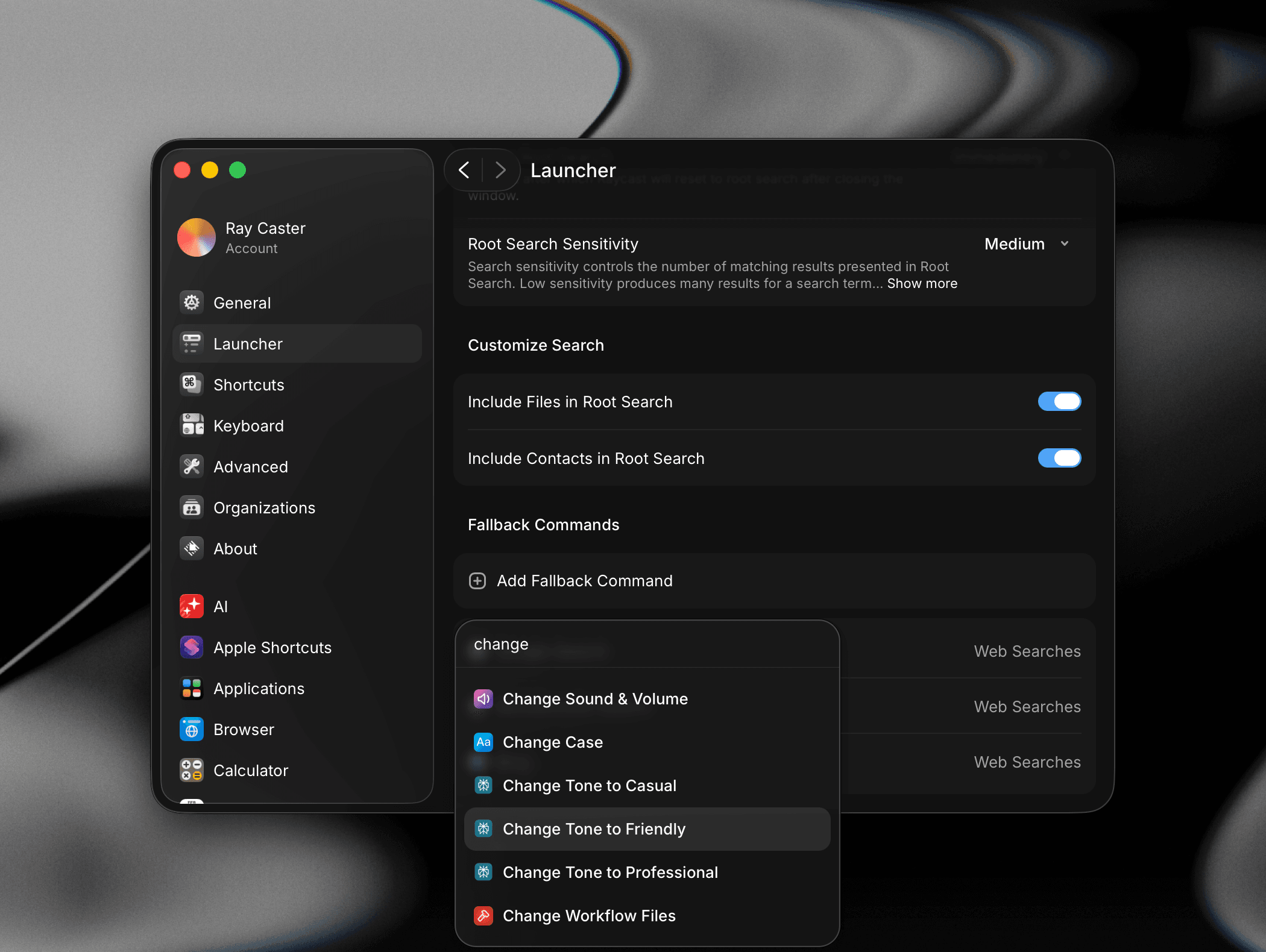 Launcher settings with Fallback Commands