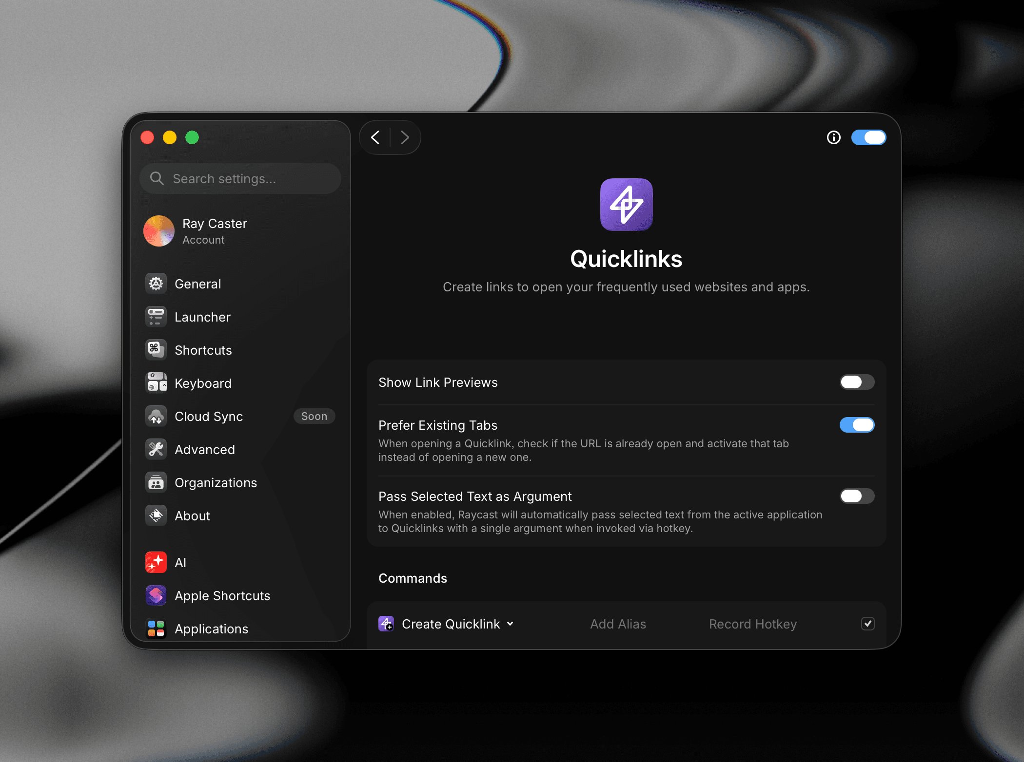 Prefer Existing Tabs setting in Quicklinks