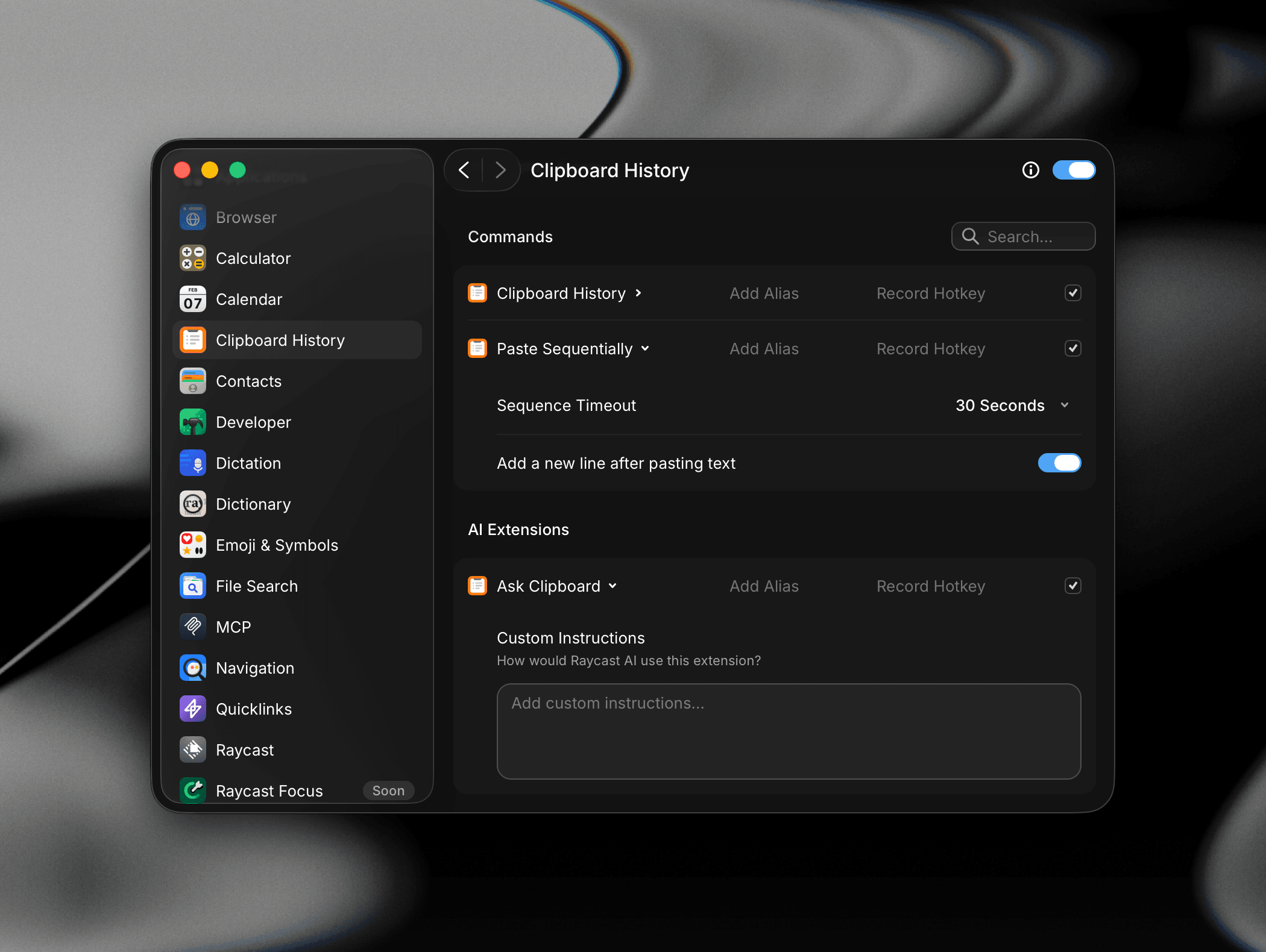 Ask Clipboard settings