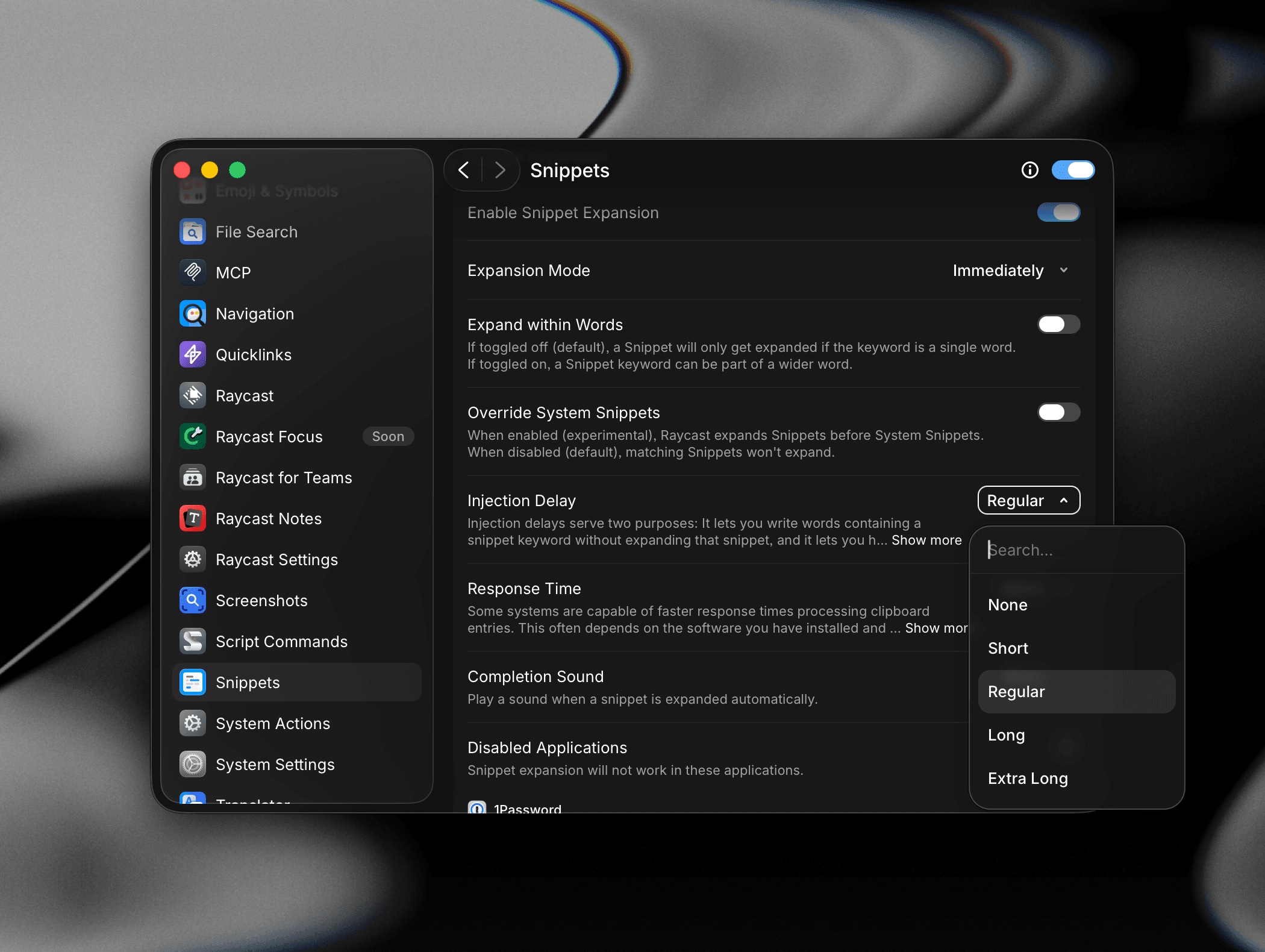Injection Delay options