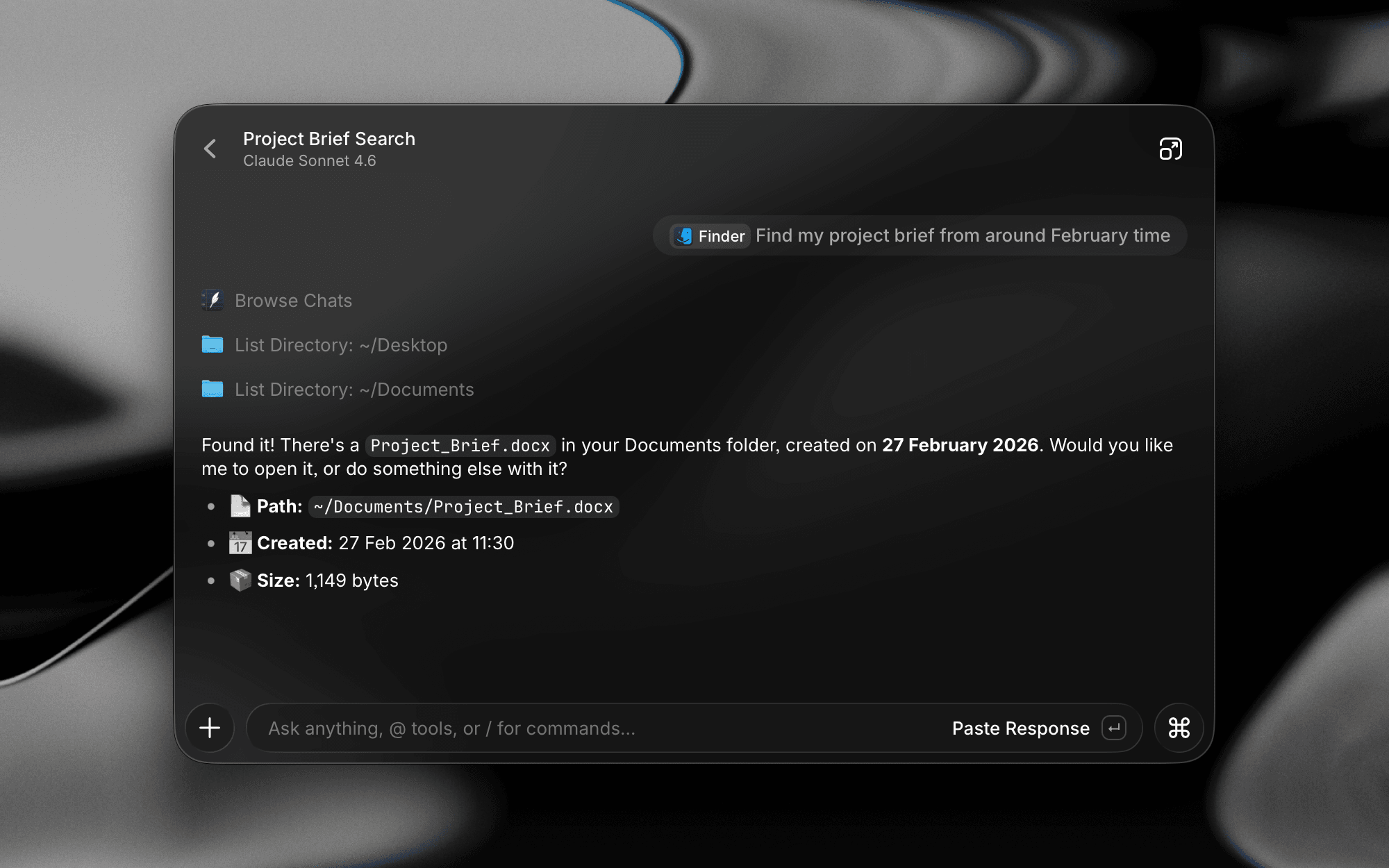 Quick AI using the @finder AI Extension to find a project brief