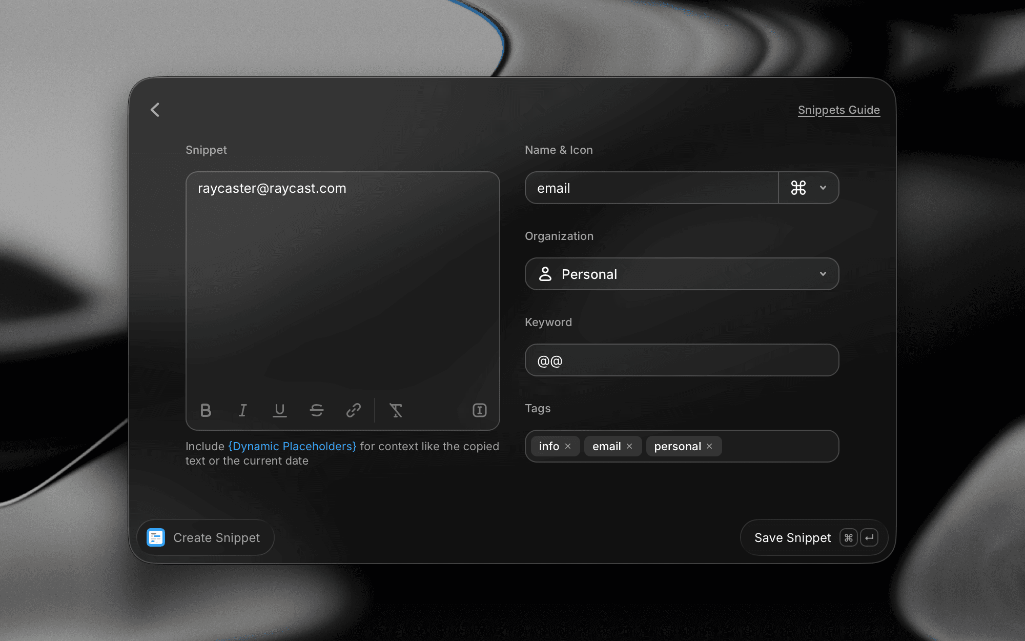 Creating a Snippet in Raycast v2