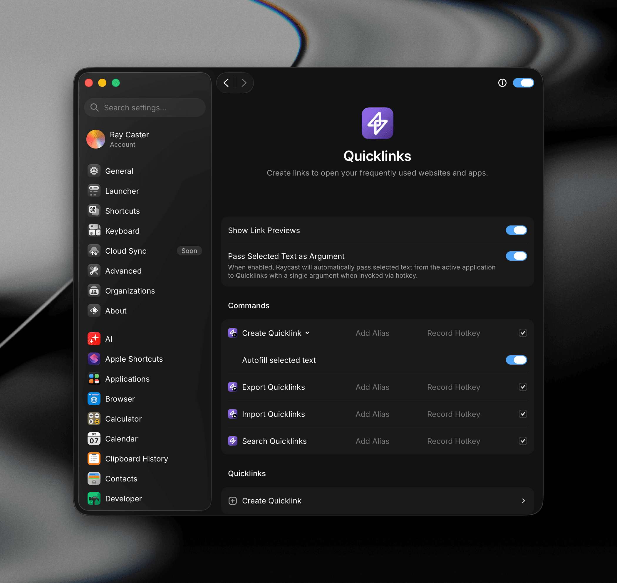 Quicklinks in Raycast v2