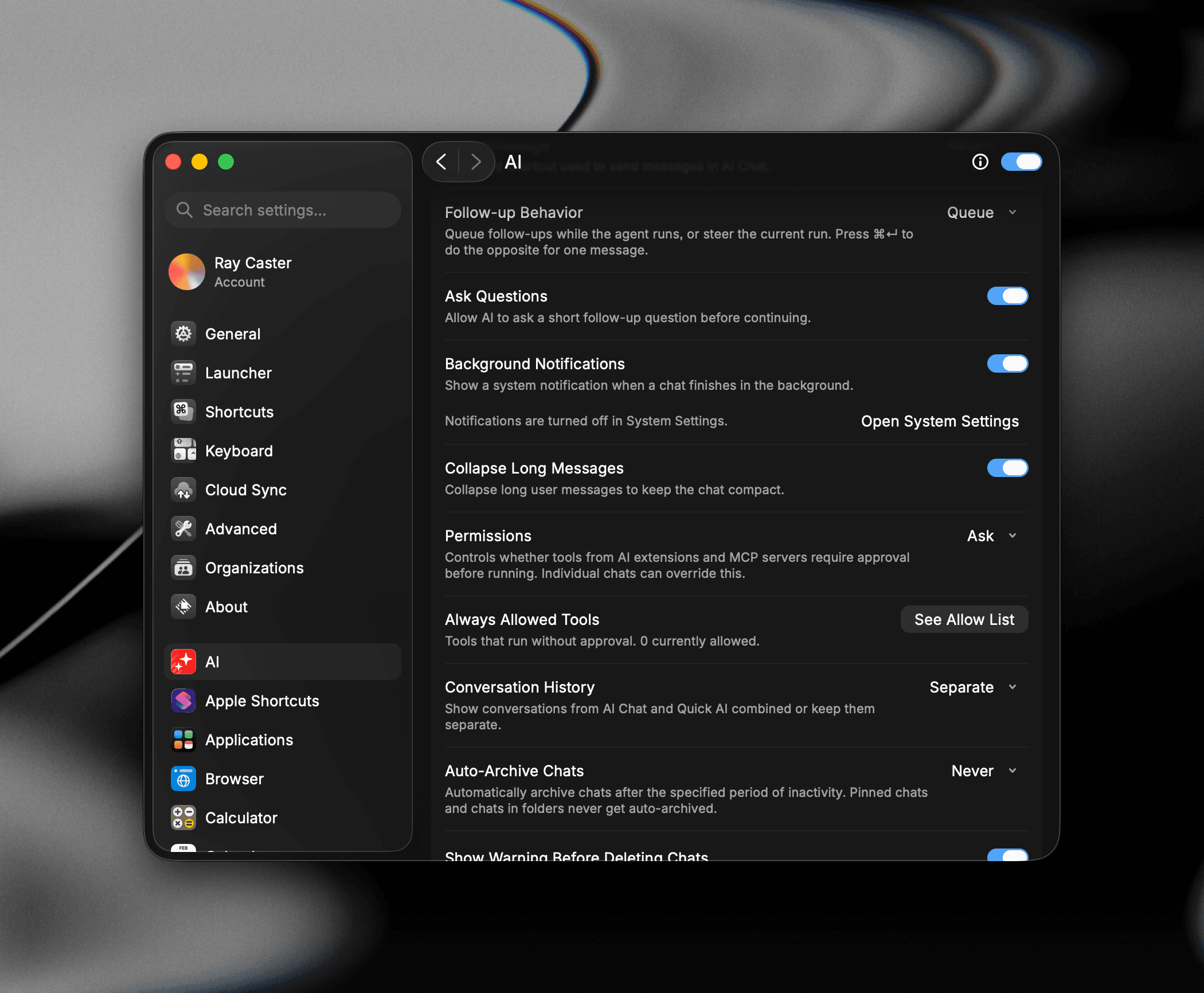 Settings showing the hint that notifications are turned off in System Settings, with an Open System Settings button
