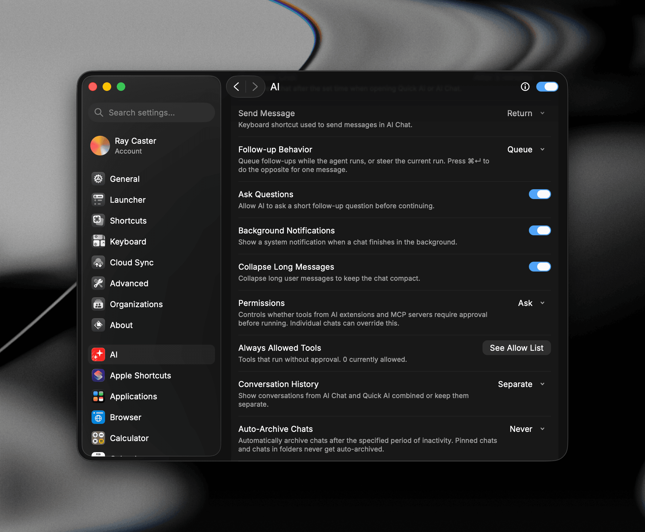 The Background Notifications toggle in Settings → AI