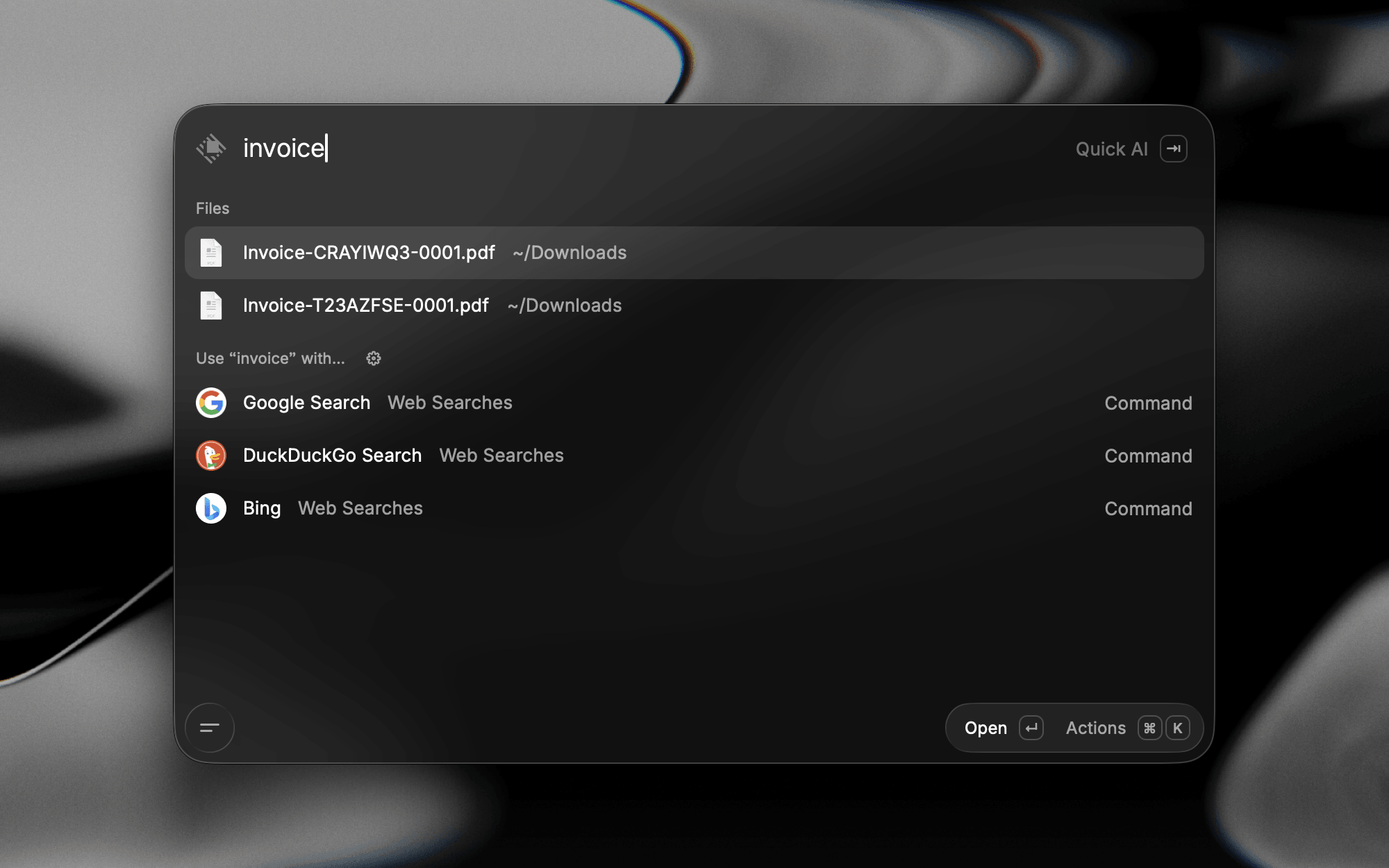 File Search results in Root Search