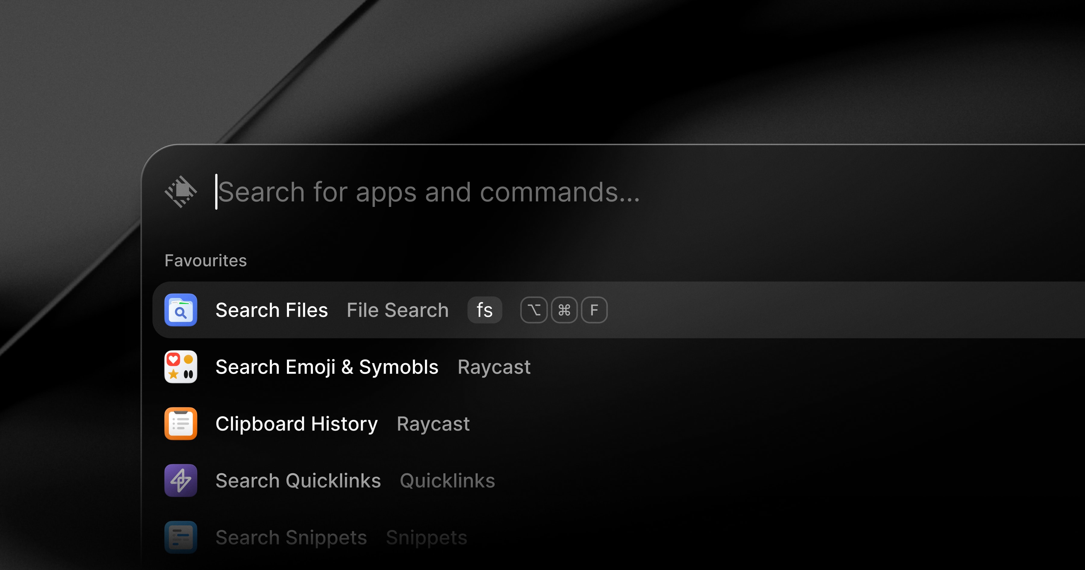 Raycast for Mac v2 Root Search showing favorites