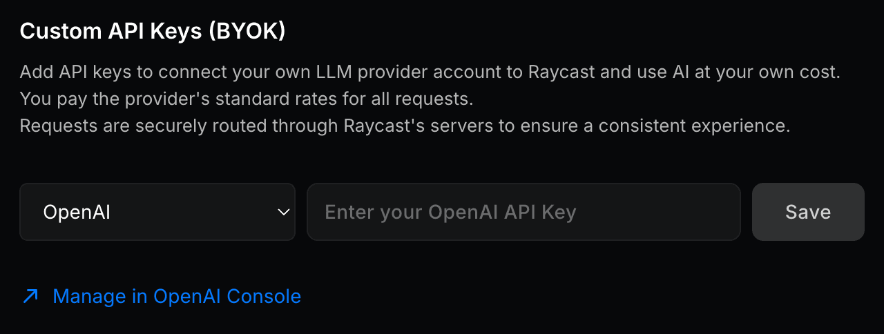 Custom API Keys (BYOK) Setting