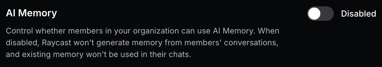 AI Memory Setting Disabled