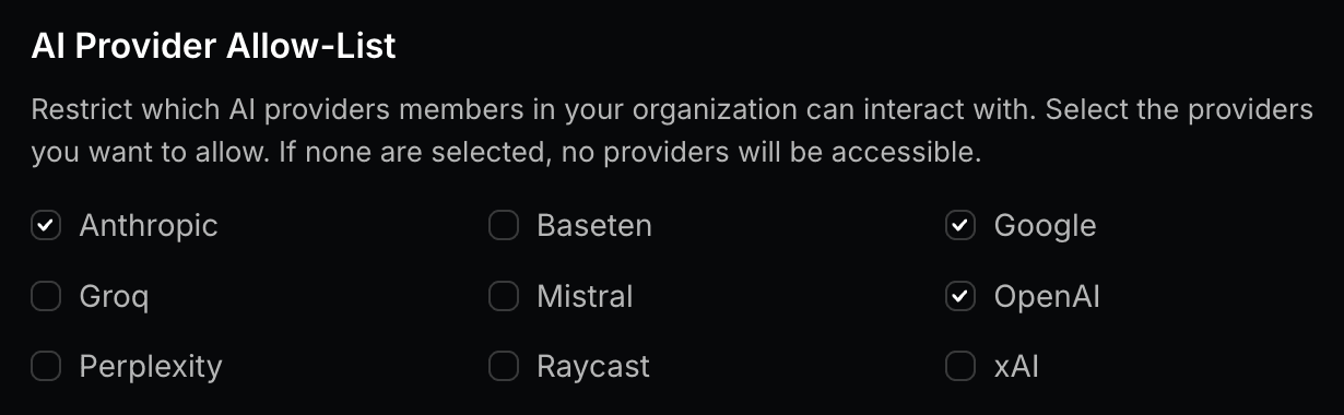 AI Provider Allow-List Setting