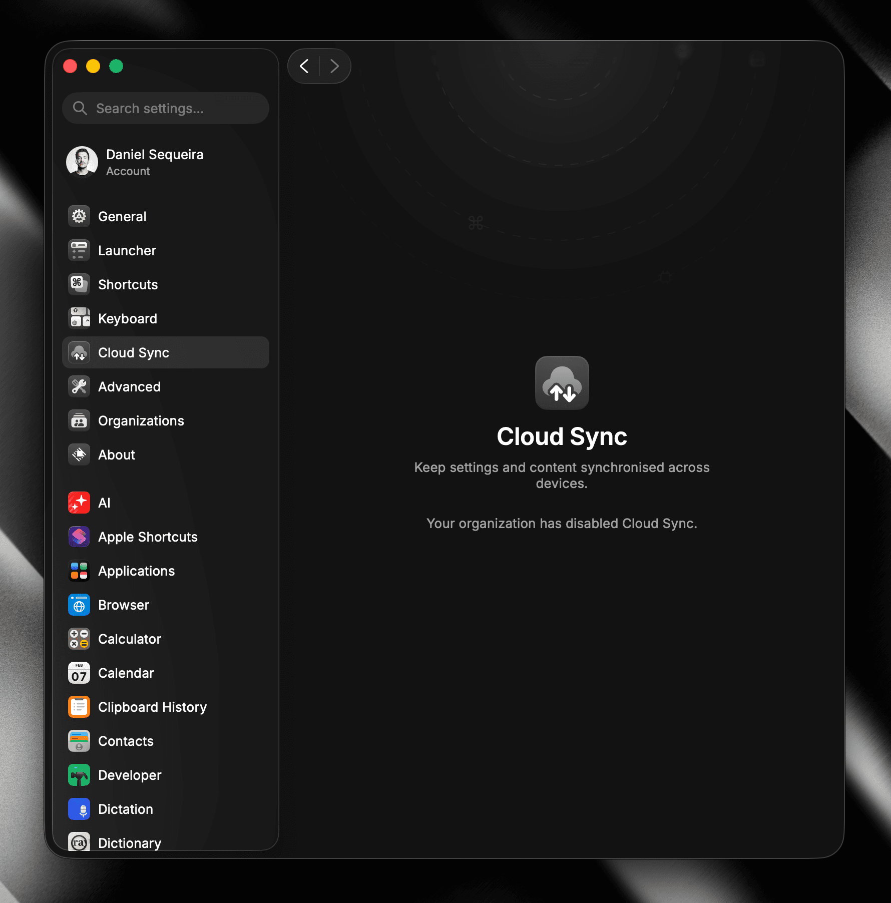 Cloud Sync disabled in Raycast client settings