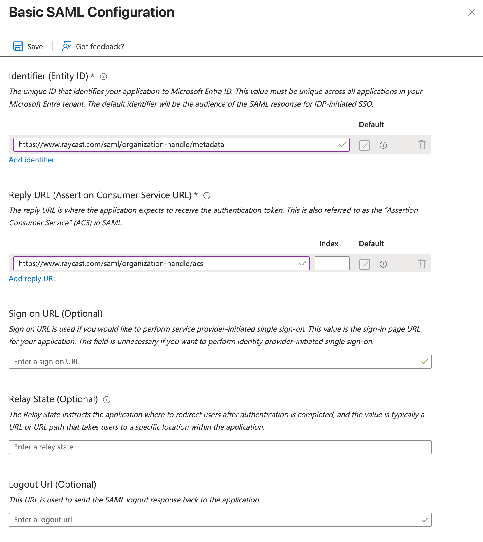 Microsoft Entra ID Basic SAML Configuration with Identifier and Reply URL