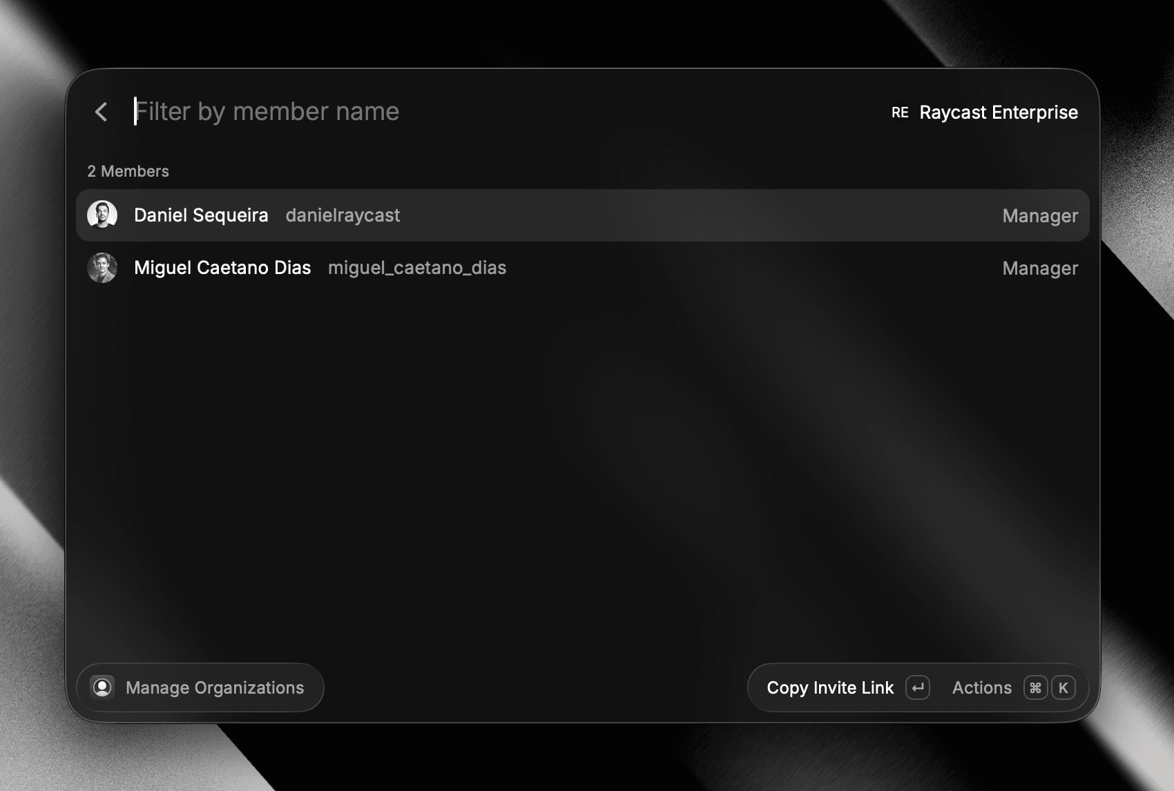 Copy Invite Link in Manage Organizations Command