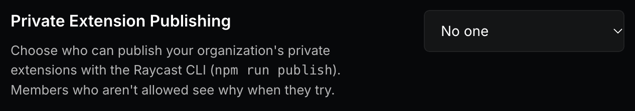 Private Extension Publishing setting in Admin Controls