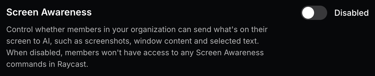 Screen Awareness Setting Disabled