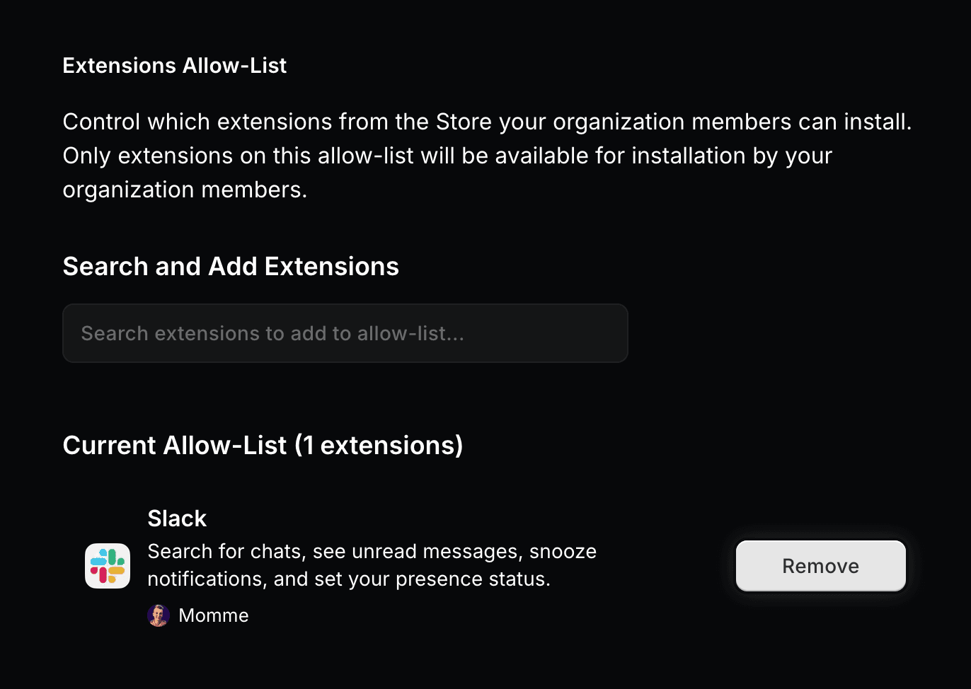 Slack extension added to allow-list