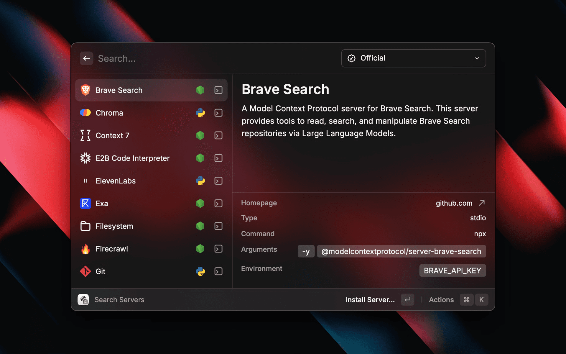 Screenshot of Search Servers command in Raycast v1